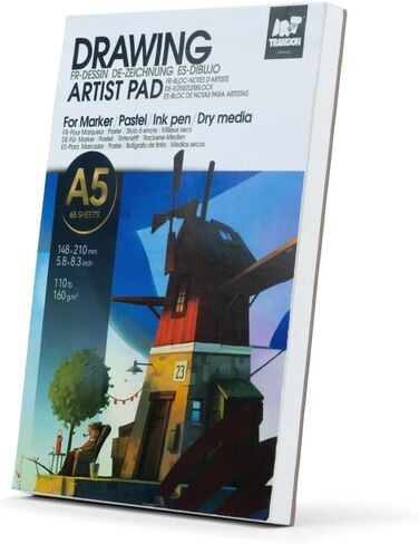 TRANSON A6 Mini Sketchbook Marker Pad, 110lb/160gsm Heavyweight Art Paper, No Bleed Through, 100 Sheets/200 Pages 4.13"x5.83" for Drawing & Sketching in Saudi Arabia