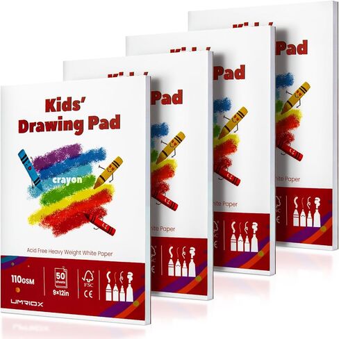 لوحة رسم UMRIOX للأطفال ، كتاب رسم 9 "× 12" ، وسادة رسم 4 عبوات (50 ورقة لكل منهما) ، ورقة رسم خالية من الأحماض 110GSM ، كراسة رسم فنية مرتبطة بالغراء للرضيع ، لوازم السفر والمدرسة in Kuwait