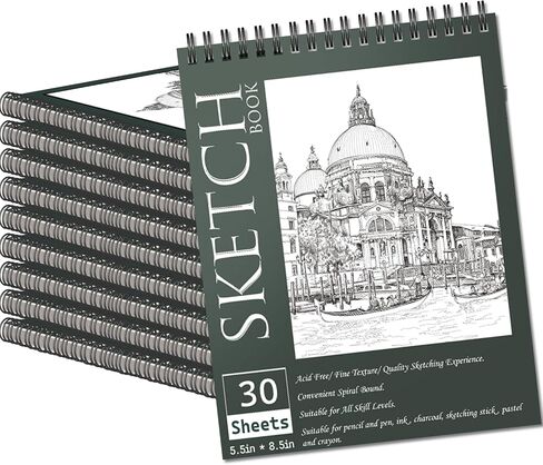 OSIMIG 10 Pack 5.5" x 8.5" Sketch Books, 300 Sheet Drawing Paper, Mini Sketchbook for Kids, Drawing Pad, Top Spiral Bound Sketch Pad for Beginger, Adult Art Supplies in Kuwait