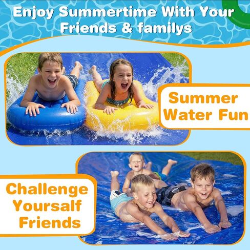 40 Ft Water Slide with 2 Inflatable Boards & Stakes, Heavy Duty Extra Long Lawn Water Slides for Kids Adults Backyard, Slip Water Slide for Summer Outdoor Water Fun (40 Ft x 7.2 Ft) in Kuwait