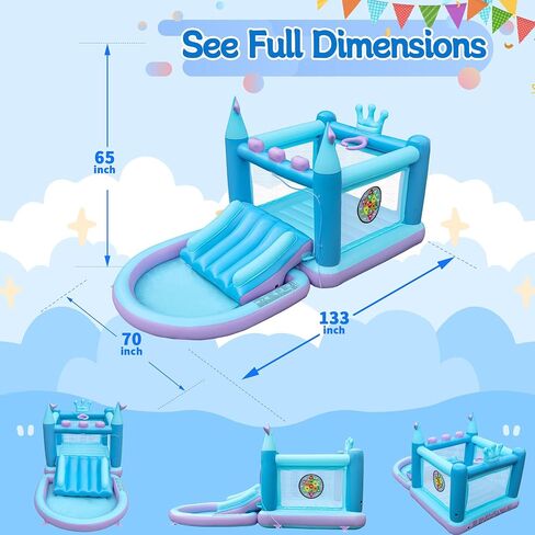 Outdoor Inflatable Water Park for Kids, PVC Water Slide Bounce House, Basketball Hoop, Ball Pit, Rings, Target Game, Jumping Castle with Blower in Saudi Arabia