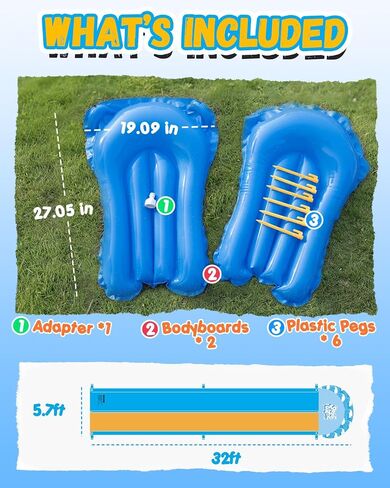 Spring Water Extra Long Slip and Water Slide for Kids Adults Backyard, 32ft Giant Inflatable Slip n WaterSlide for Heavy Duty, Summer Outdoor Water Toys with 2 Bodyboards in Saudi Arabia