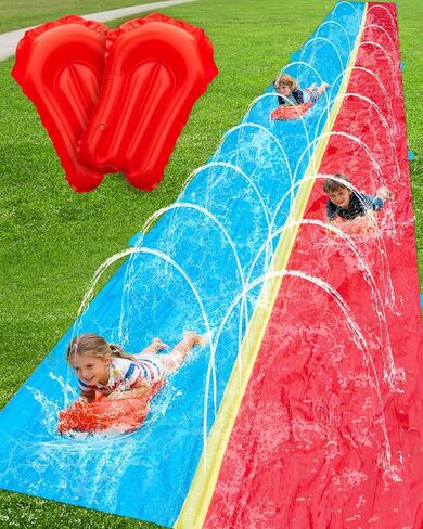 Spring Water 40ft Slip and Water Slide for Kids Backyard, Extra Long 2 Lanes Slip n Water Slide with Sprinkler, Gaint Water Slides with 2 Inflatable Bodyboards Outdoor Fun Summer Water Toys in Saudi Arabia