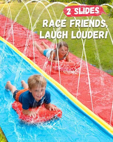 Spring Water 40ft Slip and Water Slide for Kids Backyard, Extra Long 2 Lanes Slip n Water Slide with Sprinkler, Gaint Water Slides with 2 Inflatable Bodyboards Outdoor Fun Summer Water Toys in Saudi Arabia