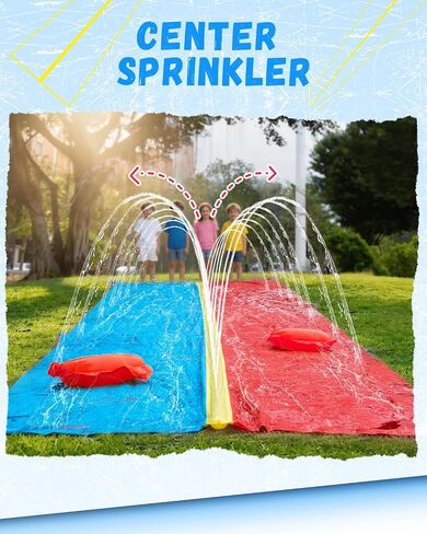Spring Water 40ft Slip and Water Slide for Kids Backyard, Extra Long 2 Lanes Slip n Water Slide with Sprinkler, Gaint Water Slides with 2 Inflatable Bodyboards Outdoor Fun Summer Water Toys in Saudi Arabia