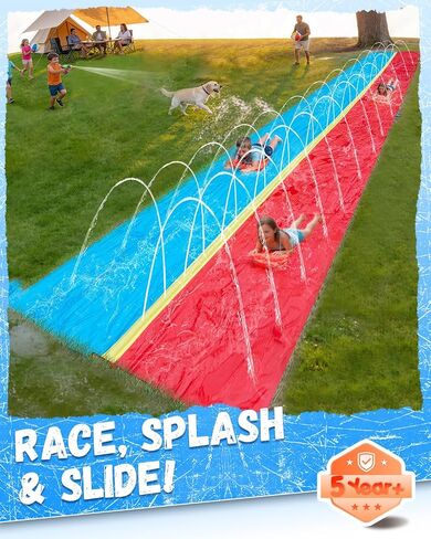 Spring Water 40ft Slip and Water Slide for Kids Backyard, Extra Long 2 Lanes Slip n Water Slide with Sprinkler, Gaint Water Slides with 2 Inflatable Bodyboards Outdoor Fun Summer Water Toys in Saudi Arabia
