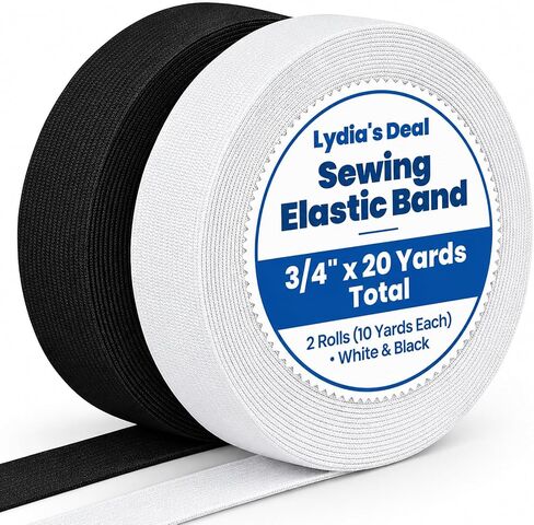 Elastic Band for Sewing, 3/4" Knit Elastic, 20 Yards, 2 Rolls, Black/White in Saudi Arabia
