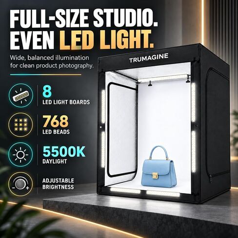 Light Box Photography LED Photo Studio Large Lightbox Professional 47x39x78 inch Dimmable Video Continuous Lighting Cube Shooting Tent Kit for Product Photography with Blue/White/Black PVC Backgrounds in Kuwait