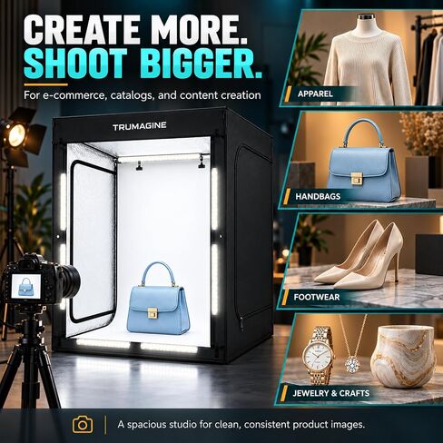Light Box Photography LED Photo Studio Large Lightbox Professional 47x39x78 inch Dimmable Video Continuous Lighting Cube Shooting Tent Kit for Product Photography with Blue/White/Black PVC Backgrounds in Kuwait