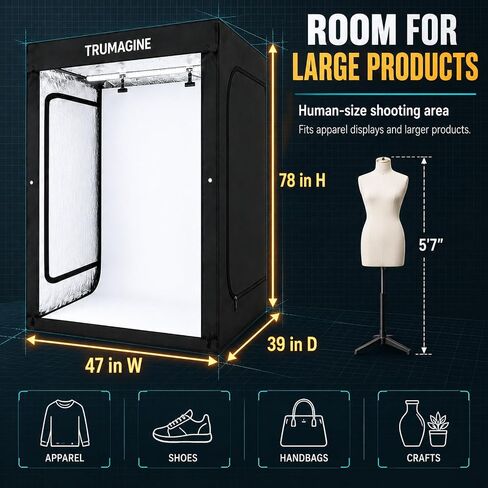 Light Box Photography LED Photo Studio Large Lightbox Professional 47x39x78 inch Dimmable Video Continuous Lighting Cube Shooting Tent Kit for Product Photography with Blue/White/Black PVC Backgrounds in Kuwait