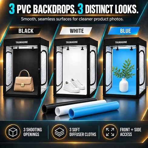 Light Box Photography LED Photo Studio Large Lightbox Professional 47x39x78 inch Dimmable Video Continuous Lighting Cube Shooting Tent Kit for Product Photography with Blue/White/Black PVC Backgrounds in Kuwait