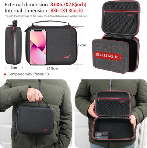 HSU Protective Carrying Case Compatible with Go Pro Hero 12, 11, 10, 9, 8, 7, 6, 5, 4, 3 and Accessories, Light and Medium Security Bag, Compact and Safe Action Camera Travel Storage in Kuwait