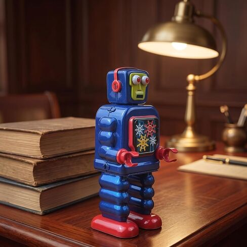 Tinplate Robot Vintage-Style Clockwork Robot Retro Figure for Collectors, Shelf in Saudi Arabia