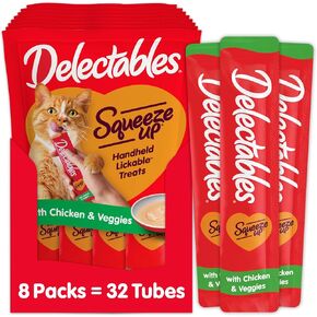 Delectables Squeeze Up Creamy Squeezable Puree, Lickable Wet Cat Treats, Grain Free, No Added Fillers, No By-Products, No Added Preservatives, 0.5 Ounces Tube Chicken Flavor, 32 Tubes Total in Kuwait
