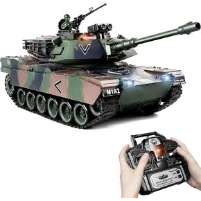 Supdex 1:18 RC Tank, 2.4Ghz M1A2 Remote Control Tank Model Toys, 15 Channel Battle Army Toy with Smoke, Light, Sound, Volume Switch, Military Toy for 8 Years Old+ that Shoots BBS in Kuwait
