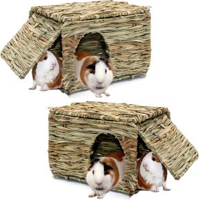 BWOGUE Large Guinea Pig Grass House, Guinea Pig Hideout, Foldable Straw Hut in Kuwait