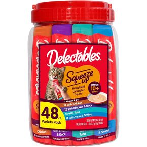 Delectables Squeeze Up Creamy Squeezable Puree, Lickable Wet Cat Treats, Grain Free, No Added Fillers, No By-Products, No Added Preservatives, 0.5 Ounces Senior Chicken, 32 Tubes Total in Kuwait