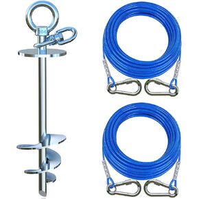 TOPKNOT Dog Tie Out Cable and Stake for Yard,with 2x20FT Heavy Duty Cables,360°Swivel Dog Run Anchor- No Tangle,Runner for Yard - Up to 200LBS,Ideal for Outdoor Camping in Saudi Arabia