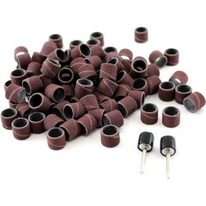 TEMO 100 pc 1/2 Inch Sand Drum Grit 60 Coarse with 2 pc 1/8 Inch Mandrel for Dremel Rotary Tools in Kuwait