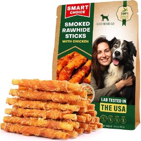 Dog Smoked Rawhide Sticks Wrapped Chicken & Pet Natural Chew Treats - Grain Free Organic Meat & Healthy Human Grade Dried Snacks in Bulk - Best Twists for Training Small & Large Dogs - Made for USA in Kuwait