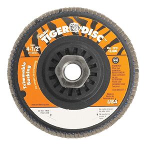 Weiler 50002 Tiger 7/8 بوصة، قطر 4-1/2 بوصة، 40 حبيبة، زركونيوم، دعامة مركبة قابلة للتشذيب، قرص قلاب كاشط بزاوية، صنع في الولايات المتحدة الأمريكية in Saudi Arabia