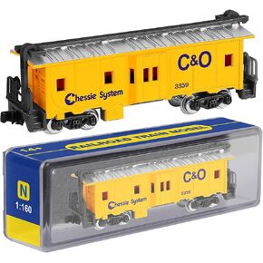 Railway Freight car Model，1：160 Scale,N Scale Bay Window Caboose with Metal Wheels，Train Track Accessories, 125mm x 30mm in Kuwait