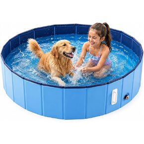 DEWEL Foldable Dog Pool for Dogs & Pets, Portable PVC Pet Bath Tub Kiddie Swimming Pool for Bathing Cooling Play Indoor Outdoor Patio Backyard Use, Non-Slip Bottom, Bonus Brush & Repair Patches in Kuwait