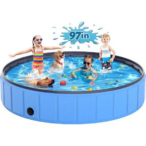 Instraella 97"x16" Dog Pool for Large Dogs, Heavy Duty Hard-Side Foldable Pet Pool, Non-Slip Collapsible Dog Bathing Tub with Drain, Portable Kiddie & Dog Swimming Pool for Outdoor & Indoor Use in Kuwait