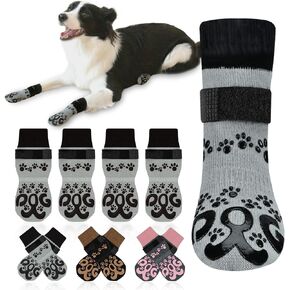 Dog Socks for Hardwood Floors Anti Slip - Double Side Dogs Booties to Prevent Licking, Hot Pavement Paw Protectors, No Twist Dog Grippy Socks for Senior Dogs, Light Grey and Black, L in Kuwait