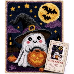 YOOLOOKY Latch Hook Rug Kits Printed Canvas DIY Rug Making Kits Home Decoration Needlework for Adults Beginners 20.5 X 15Inches(Ghost) in Saudi Arabia
