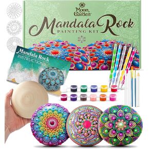 MoonGarden Mandala Rock Painting Kit - Mandala Dotting Tools Kit - Large Wooden Rocks for Painting, Stencils, Acrylic Paints, Dotting Tools for Rocks - Dot Art Kit for Adults & Kids in Kuwait