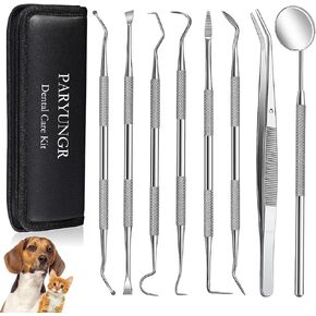 Dental Tools Pet Dog Teeth Cleaner Tool Kit, Stainless Steel Plaque Remover Dental Picks Tooth Tartar Scraper, Pets Oral Care Hygiene Set for Cats and Dogs Use with Case in Kuwait
