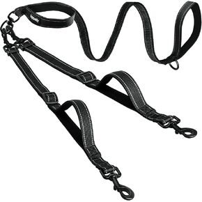 Uppetly Double Dog Leash for 2 Dogs, No Tangle Dual Leashes for Walking with Adjustable Length, Reflective Stitching and 4 Comfortable Padded Handles (Large, Black) in Kuwait