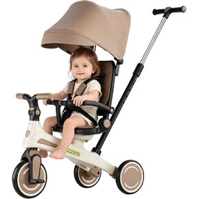 Kids Tricycle, 6 in 1 Baby's Toddler Trike with Adjustable Handle(Coffee) in Kuwait
