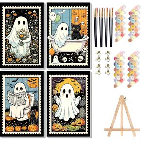 4 Pack Halloween Paint by Numbers Kit for Kids with Frame Easel 8x12 inch in Kuwait