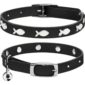 Joansan Leather Cat Collars, Elastic Strap Safety Collars Fish 2-Pack in Kuwait