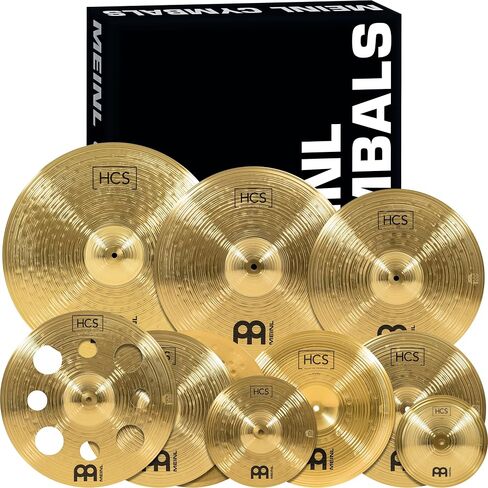 Meinl Cymbals HCS Ultimate Cymbal Set Box Pack for Drums with Hihats, Ride, China, Splash, Bell and Free 16" Trash Crash — Made in Germany — Durable Brass, 2-Year Warranty SCS1 in Kuwait