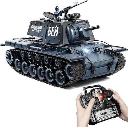 Supdex 1:18 Remote Control Tank, 2.4Ghz Soviet Union KV1 RC Tank Model Toys, 15 Channel Battle Army Toy with Smoke, Light and Sound, Military RC Vehicle for Boy 8 Years Old + that Shoot BBS in Kuwait