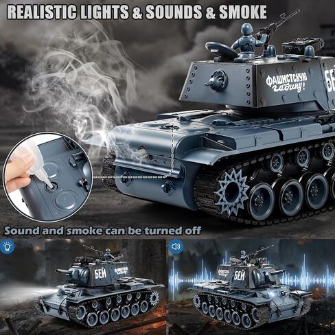 Supdex 1:18 Remote Control Tank, 2.4Ghz Soviet Union KV1 RC Tank Model Toys, 15 Channel Battle Army Toy with Smoke, Light and Sound, Military RC Vehicle for Boy 8 Years Old + that Shoot BBS in Kuwait