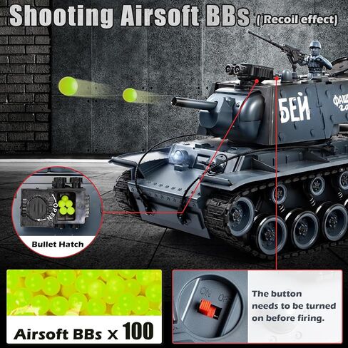 Supdex 1:18 Remote Control Tank, 2.4Ghz Soviet Union KV1 RC Tank Model Toys, 15 Channel Battle Army Toy with Smoke, Light and Sound, Military RC Vehicle for Boy 8 Years Old + that Shoot BBS in Kuwait