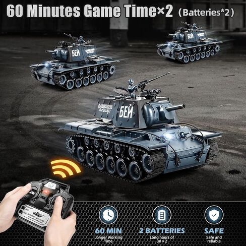 Supdex 1:18 Remote Control Tank, 2.4Ghz Soviet Union KV1 RC Tank Model Toys, 15 Channel Battle Army Toy with Smoke, Light and Sound, Military RC Vehicle for Boy 8 Years Old + that Shoot BBS in Kuwait