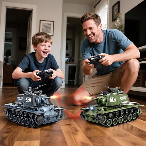 Supdex 1:18 Remote Control Tank, 2.4Ghz Soviet Union KV1 RC Tank Model Toys, 15 Channel Battle Army Toy with Smoke, Light and Sound, Military RC Vehicle for Boy 8 Years Old + that Shoot BBS in Kuwait