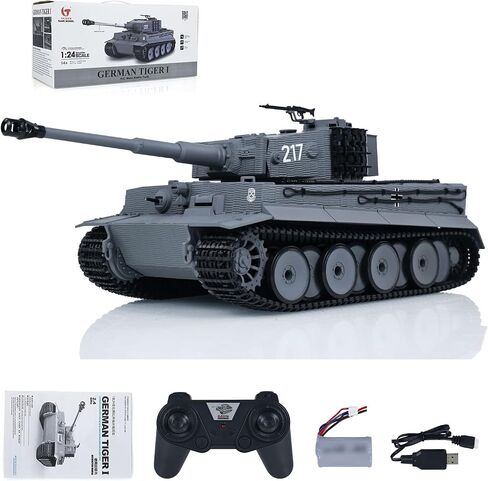 Taigen 1/24 RC Battle Tank Tiger I RC Military Tanks Model Mid-Term Infrared Combat Chassis Recoil LED Flash Gray RC Military Transport Truck Armored Vehicle Hobby Collection Ages 14+ in Kuwait
