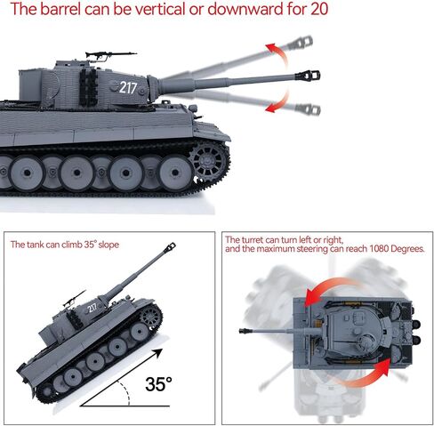 Taigen 1/24 RC Battle Tank Tiger I RC Military Tanks Model Mid-Term Infrared Combat Chassis Recoil LED Flash Gray RC Military Transport Truck Armored Vehicle Hobby Collection Ages 14+ in Kuwait