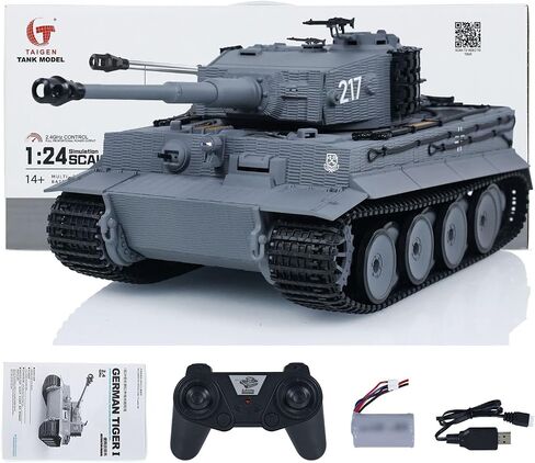 Taigen 1/24 RC Battle Tank Tiger I RC Military Tanks Model Mid-Term Infrared Combat Chassis Recoil LED Flash Gray RC Military Transport Truck Armored Vehicle Hobby Collection Ages 14+ in Kuwait