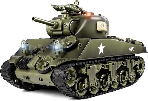 1/18 M4A3 Sherman RC Military Tank, Smoke, LED Light, Simulated Sound & Recoil Force, 60 Mins Play Time, Collectible Army Tank Toy for Kids & Adult Collectors. in Kuwait