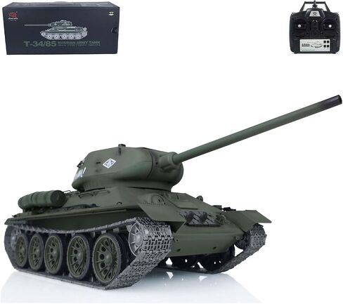 Heng Long US in Stock, 2.4G 1/16 Scale 7.0 Plastic Ver Soviet T34-85 RTR RC Tank Model 3909 340° Rotating Turret Infrared Combat Smoking Generator Lifting Barrel Light Sound BB Shooting in Kuwait