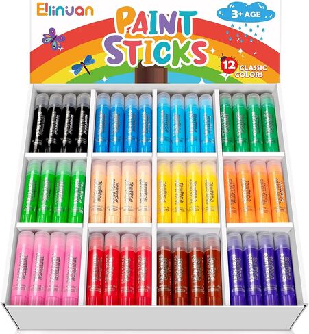 144 Pcs Ellinjan Tempera Paint Sticks For Kids, 12 Classic Colors, Washable & Quick-Drying Twistable Solid Paint, Bulk Art Supplies for Drawing & Painting, Back to School Art Supplies for Kids Classroom in Saudi Arabia