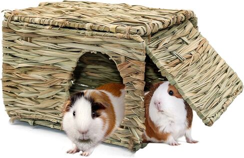 BWOGUE Large Guinea Pig Grass House, Guinea Pig Hideout, Foldable Straw Hut in Kuwait