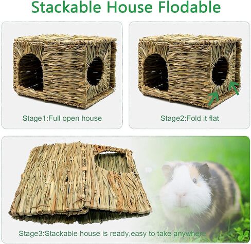 BWOGUE Large Guinea Pig Grass House, Guinea Pig Hideout, Foldable Straw Hut in Kuwait